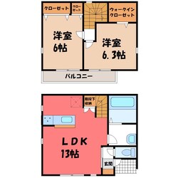 新鹿沼駅 徒歩17分 1-2階の物件間取画像